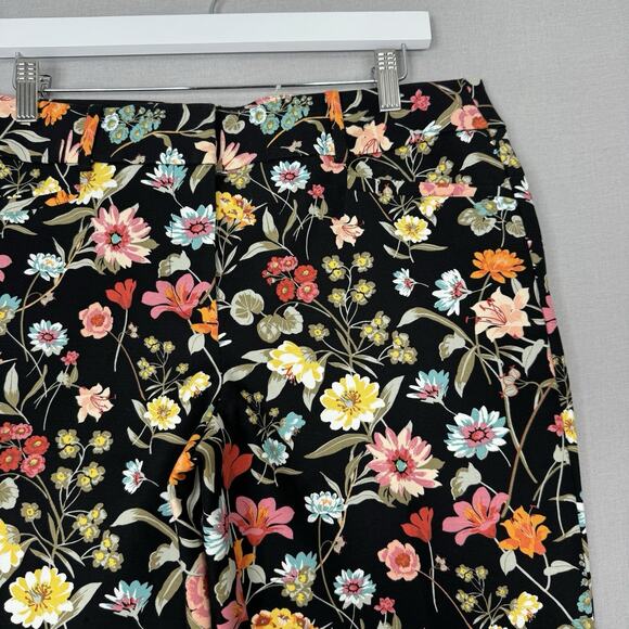 Loft Womens Pants 8 Black The Riviera Cropped Wildflower Floral Cottagecore Boho - Picture 2 of 15